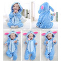 Bébé doux flanelle barboteuse Animal Onesie pyjamas tenues costume, vêtements de couchage, tissu bleu mignon, serviette à capuchon de bébé